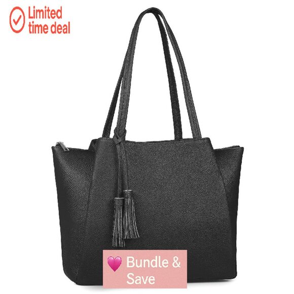 Genuine Leather Tote Bag with Laptop Compartment Work Purse